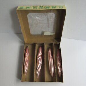 Pink Glass Twist Icicle Christmas Ornament ~ 5-1/2"-6" Box of 4 Made in Colombia